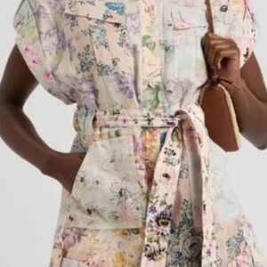 Zimmermann Pastel Floral Shirt Dress in Pink, Purple & Yellow